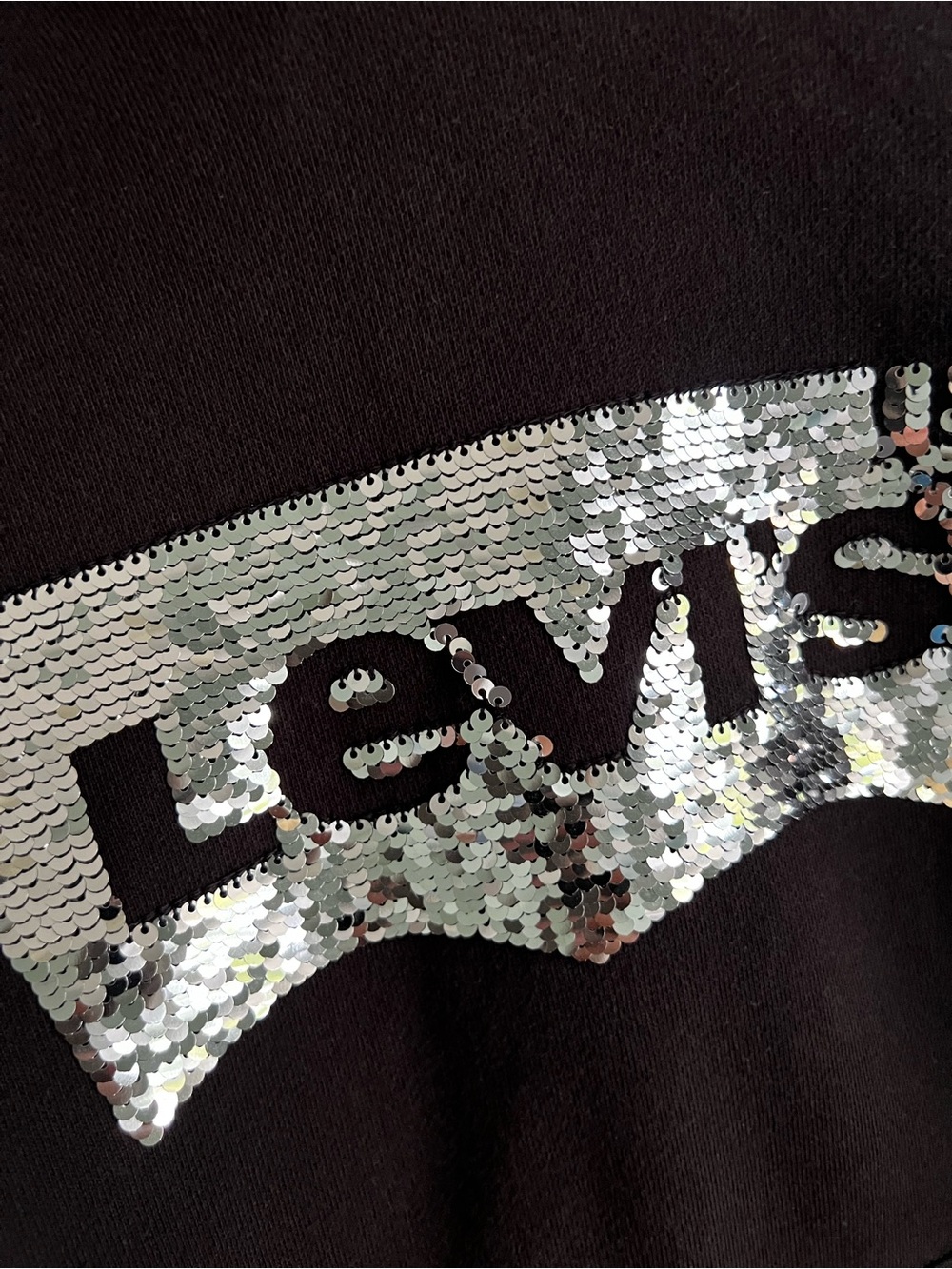 Leviās Black Hoodie Reversible Silver Sequin Logo Womenās Small